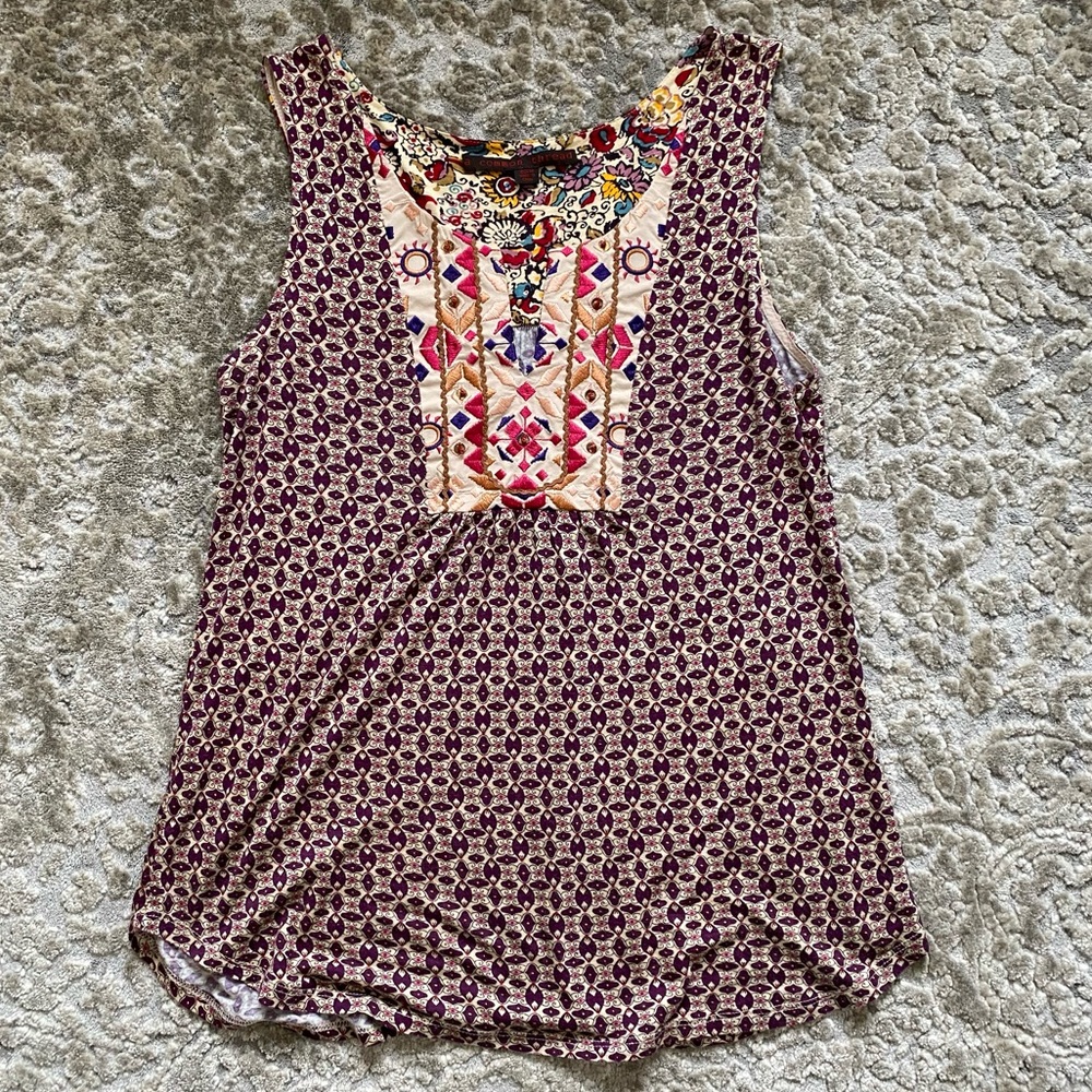 A Common Thread Boho Embroidered Tank Top Size M